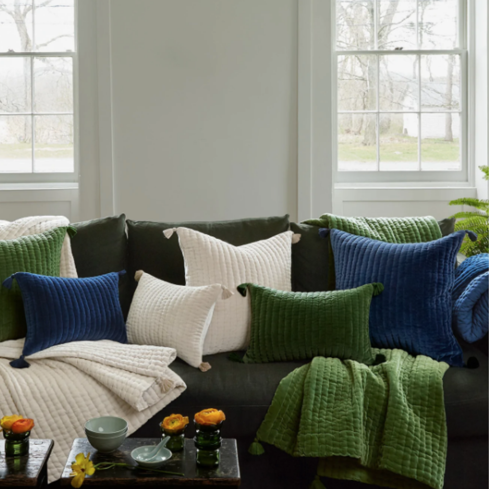 Coussins décoratifs en velours matelassé à la main